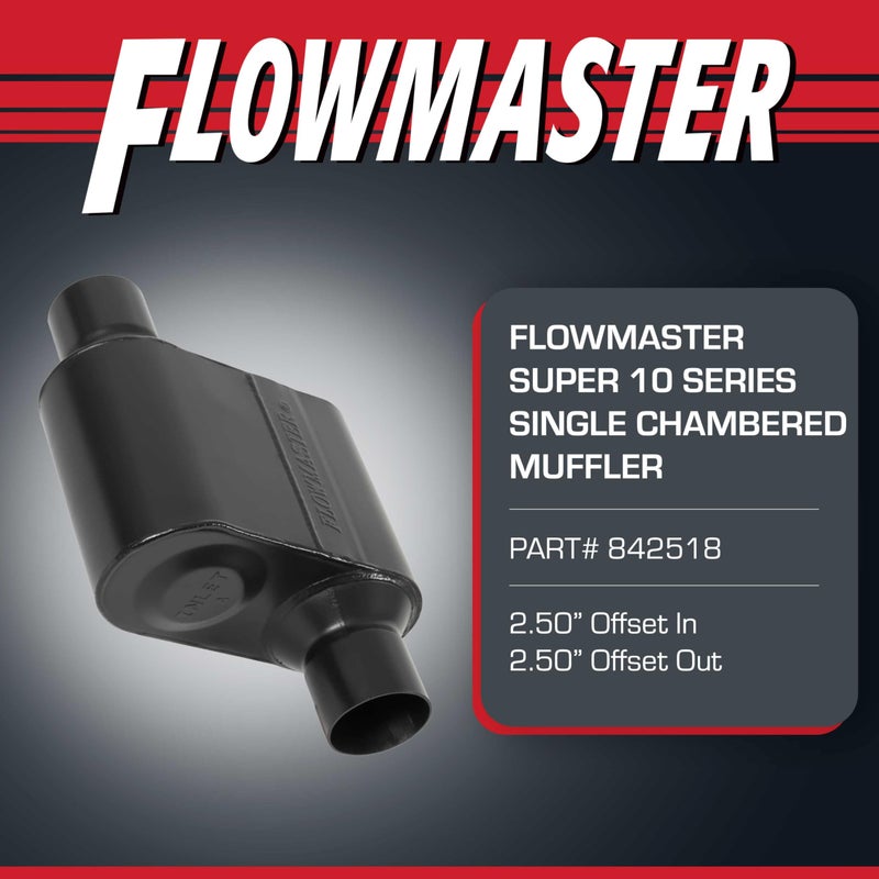 Flowmaster Super 10 Series Chambered Muffler â€“ 2.50â€ Offset In / 2.50â€ Offset Out â€“ Race-Inspired Sound â€“ 409 Stainless Steel â€“ Ideal for Muscle Cars, LS Swaps, Drag Cars & Off-Road Build (842518) - Image 2
